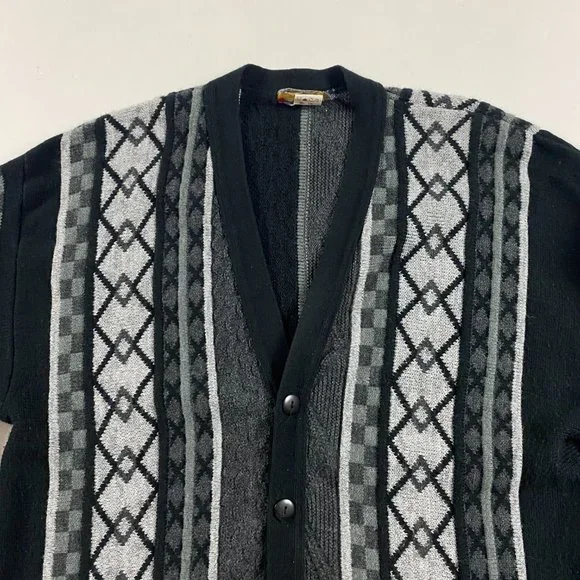 Vintage Porto Bello Textured Cardigan Sweater Mens Medium Biggie Cosby Grunge 3D - Picture 2 of 10